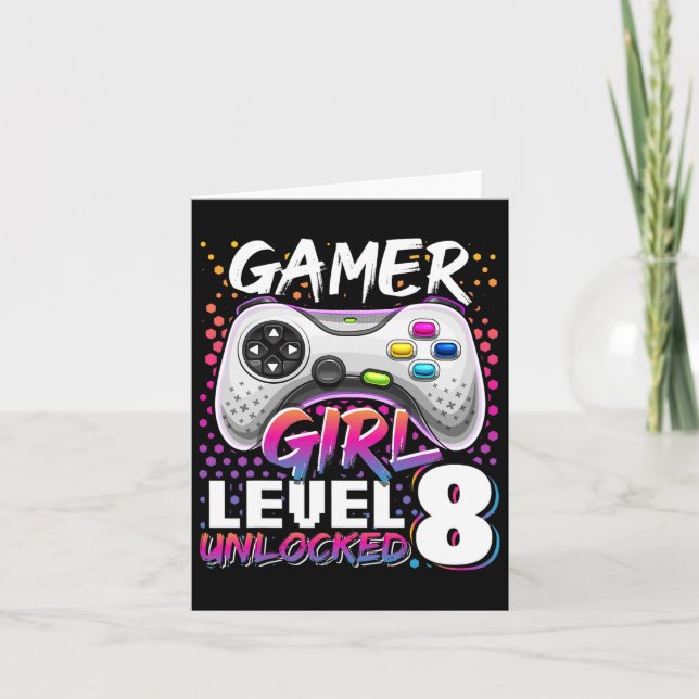 Girl Level 8 Unlocked Video Game 8th Birthday Gift Card (Front)