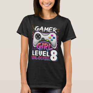 Girl Level 8 Unlocked Video Game 8th Birthday Gift T-Shirt