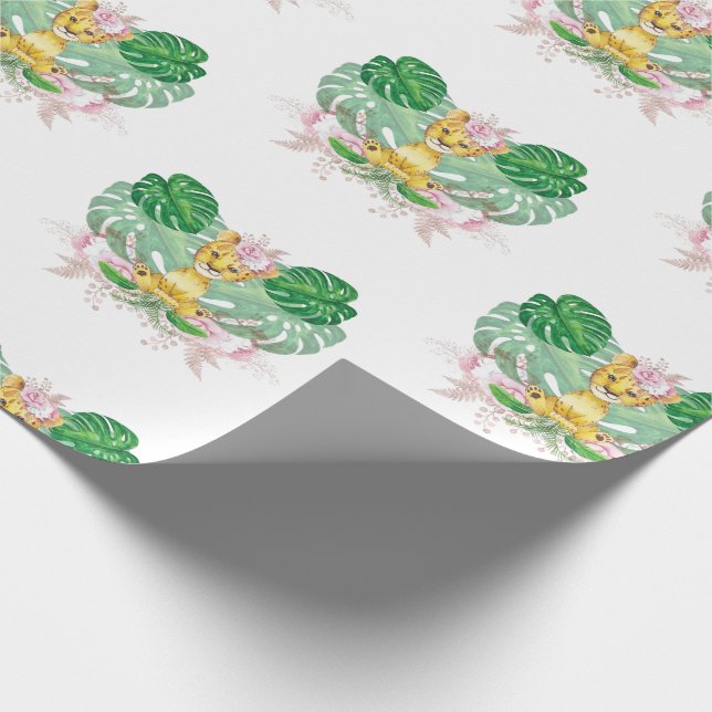 Girl Lion Illustration Safari modern Wrapping Paper (Corner)