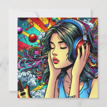 Girl Listening to Music on Headphones Psychedelic