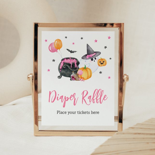 Girl Little Boo Ghost Baby Shower Diaper Raffle Poster (Ghost Halloween Baby Shower Diaper Raffle Sign)