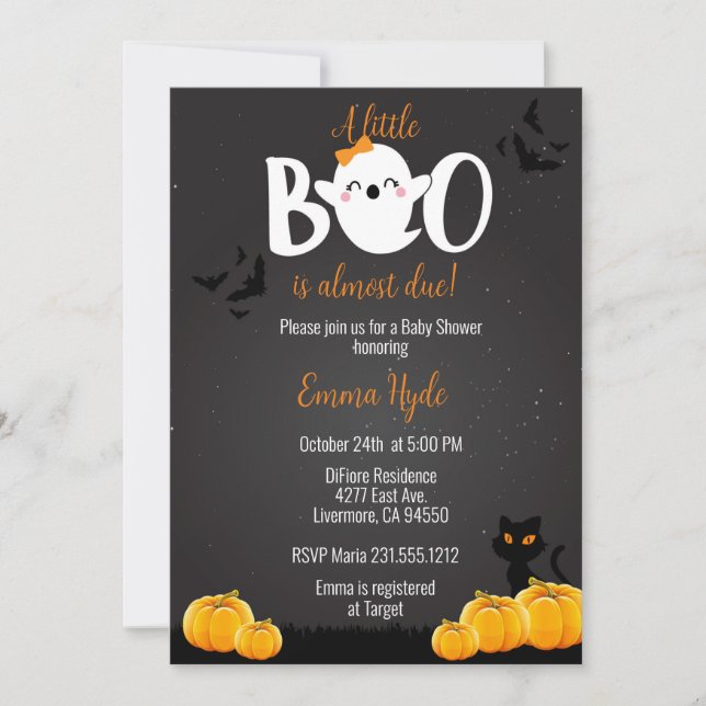 Girl Little Boo Halloween Baby Shower Invitation (Front)