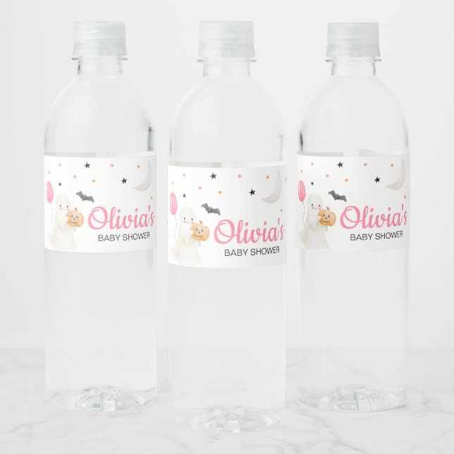 Girl Little Boo is Almost Due Baby Shower Water Bottle Label (Bottles)