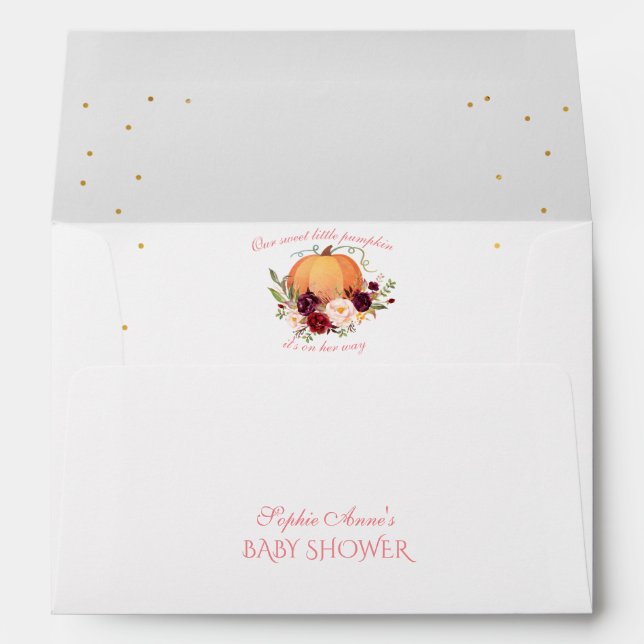 Girl Little Pumpkin Thanksgiving Baby Shower Envelope (Back (Bottom))