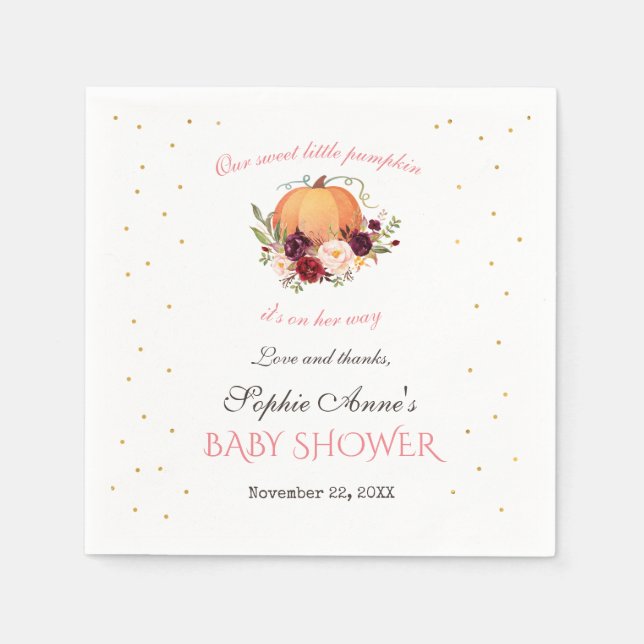 Girl Little Pumpkin Thanksgiving Baby Shower Napkin (Front)