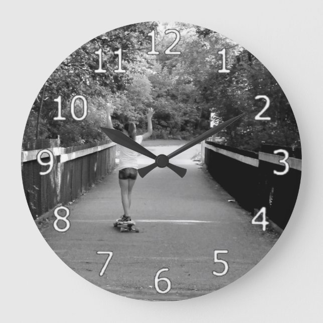 Girl Longboarder Large Clock (Front)