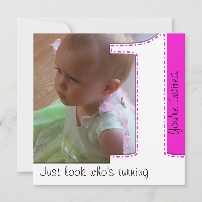 Girl Look Who's Turning 1 Birthday Invitation (Front)