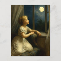Girl Looking At A Full Moon Through Window