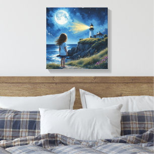 Girl looking at the lighthouse Canvas Art