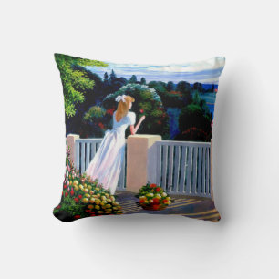 Girl looking out over the Mediterranean Sea Throw  Pillow