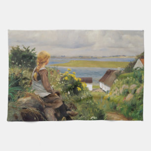 Girl Lost in Thought (by H.A. Brendekilde) Kitchen Towel