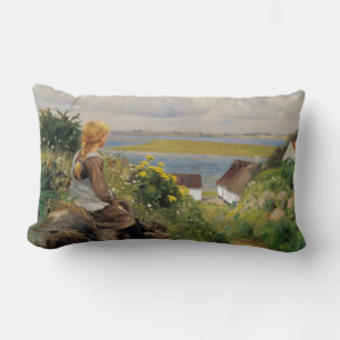 Girl Lost in Thought (by H.A. Brendekilde) Lumbar Pillow