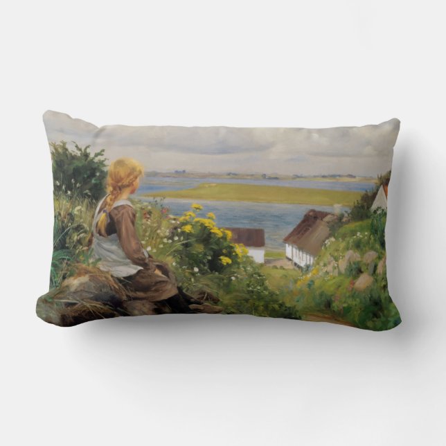 Girl Lost in Thought (by H.A. Brendekilde) Lumbar Pillow (Front)