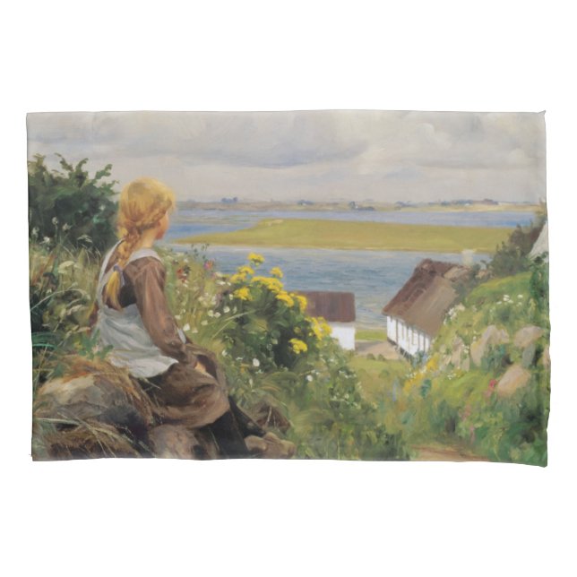 Girl Lost in Thought (by H.A. Brendekilde) Pillowcase (Front-Left)