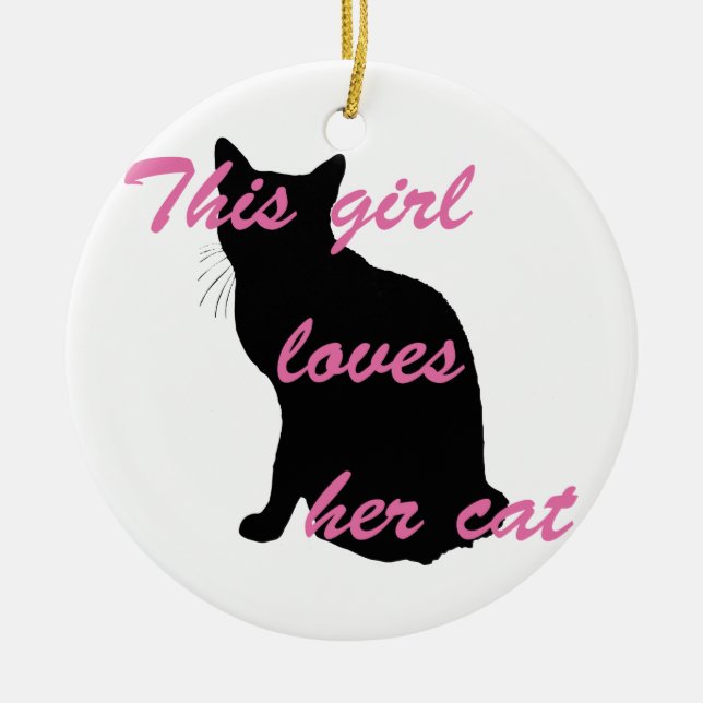 Girl loves cat ceramic ornament (Front)