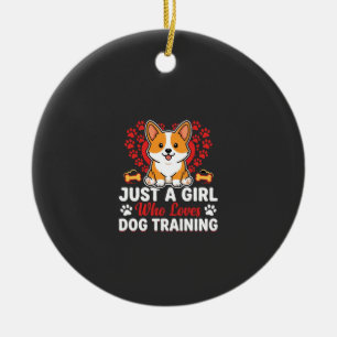Girl Loves Dog Training Corgi Ceramic Ornament