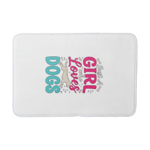 Girl Loves Dogs Vintage Engraving Typography Desig Bath Mat