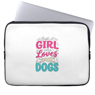Girl Loves Dogs Vintage Engraving Typography Desig Laptop Sleeve