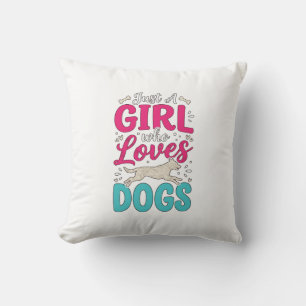 Girl Loves Dogs Vintage Engraving Typography Desig Throw Pillow