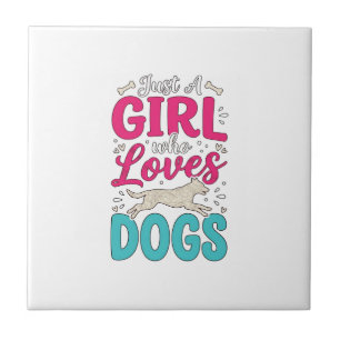Girl Loves Dogs Vintage Engraving Typography Desig Tile