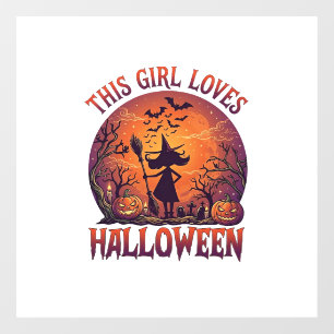 Girl Loves Halloween Witch Pumpkins Bats_1 Window Cling