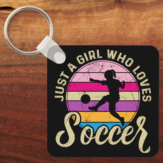 Girl Loves Soccer Colourful Sunset Keychain (Front)