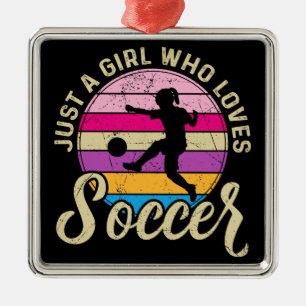 Girl Loves Soccer Colourful Sunset Metal Ornament