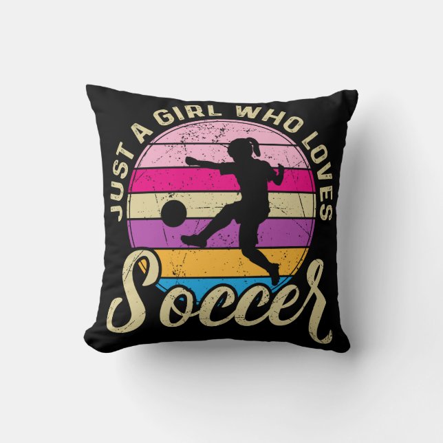 Girl Loves Soccer Colourful Sunset Throw Pillow (Front)