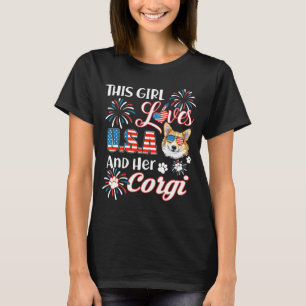 Girl Loves Usa And Corgi Dog T 4th Of July T-Shirt