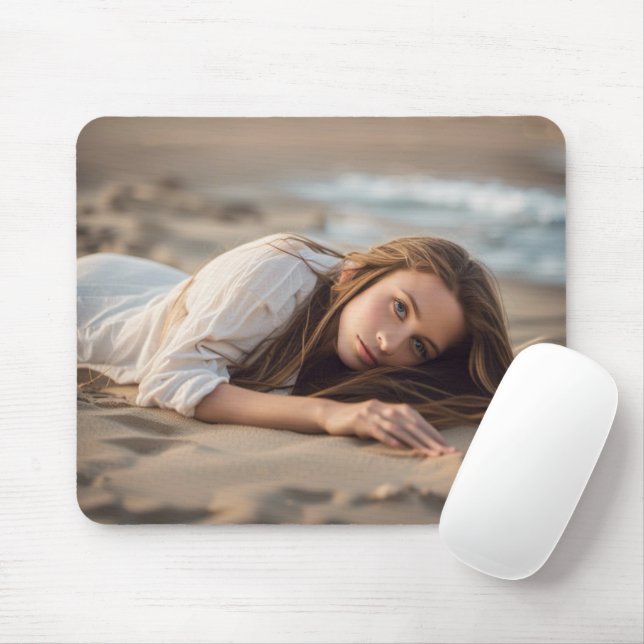 Girl Lying In Beach Sand Mouse Pad (With Mouse)