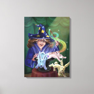 Girl Magician Pulls Rabbits from the Hat Canvas Print