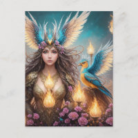 Girl, majestic fenix bird Oil painting, 3d,