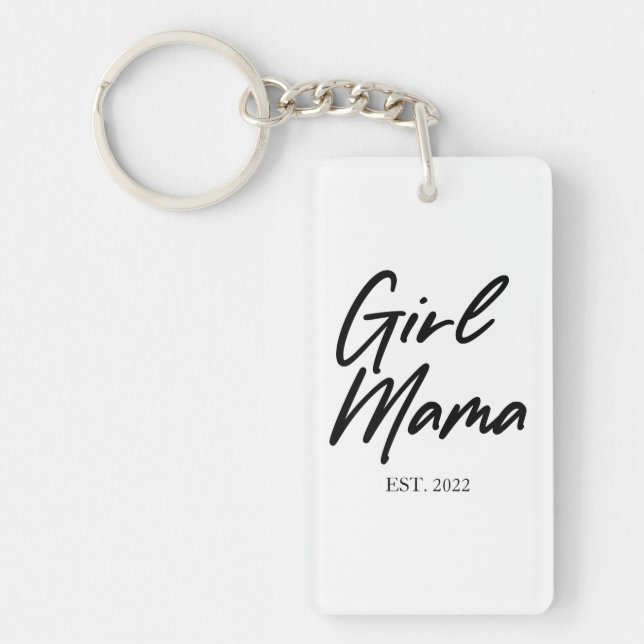 Girl Mama Custom Est Year Minimal Mom Mother Mommy Keychain (Front)