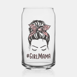 Girl Mama Messy Bun Girl Mom Gifts Can Glass