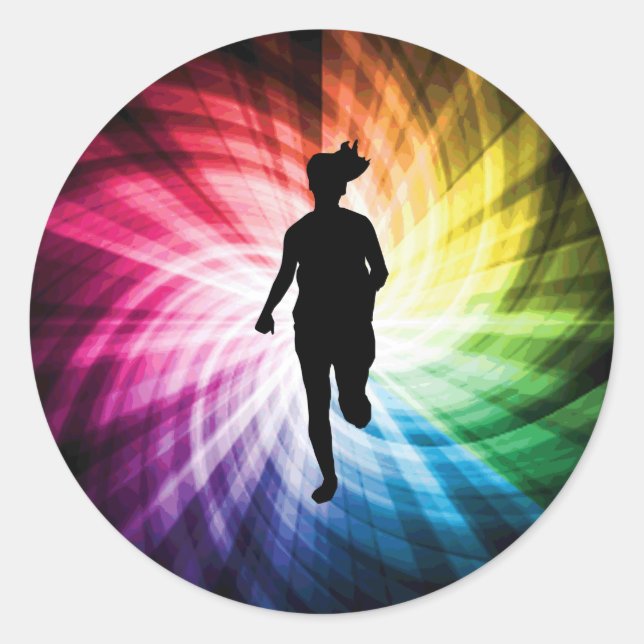 Girl Marathon Runner Classic Round Sticker (Front)