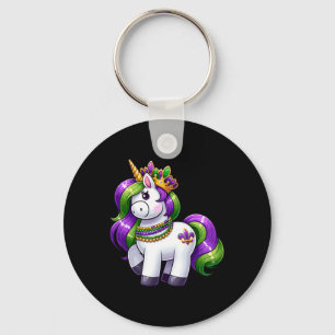 Girl Mardi Gras Princess Unicorn Festive Graphic F Keychain