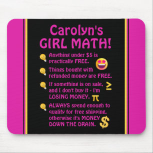 Girl Math Funny Personalized Computer Mouse Pad