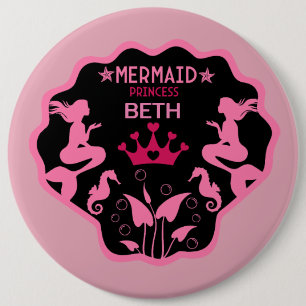 Girl Mermaid Princess 6 Inch Round Button