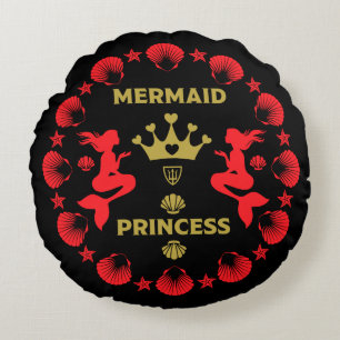 Girl Mermaid Princess Round Pillow