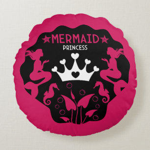  Girl Mermaid Princess Round Pillow