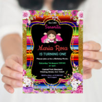 Girl Mexican Fiesta Floral 1st birthday invitation