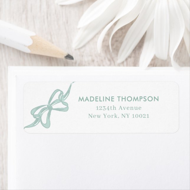 Girl Mint Green Bow Ribbon Adresse de retour (En situation)