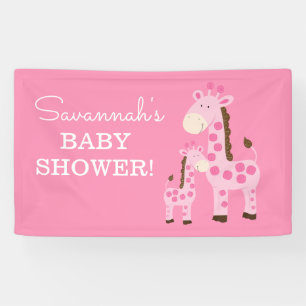 Girl Mommy and Baby Giraffe Shower Banner Pink