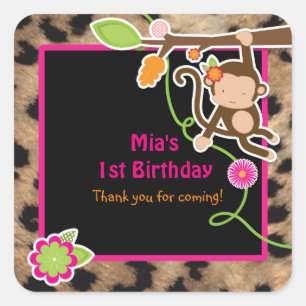 Girl Monkey Chic Safari Jungle Favour Stickers