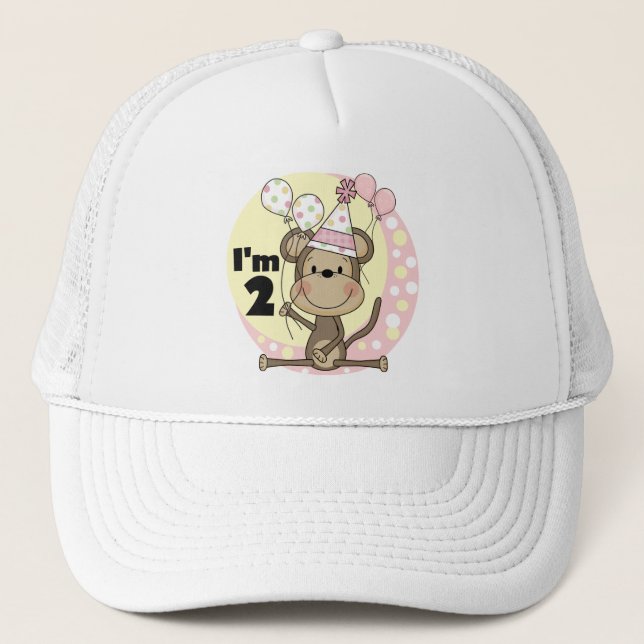 Girl Monkey in Party Hat 2nd Birthday (Front)