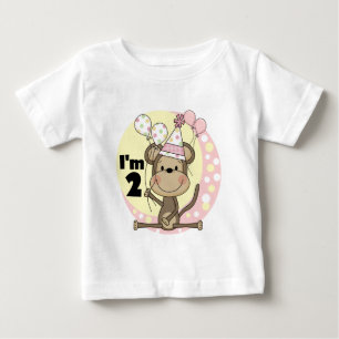 Girl Monkey in Party Hat 2nd Birthday Baby T-Shirt