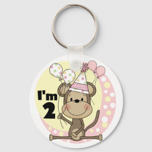 Girl Monkey in Party Hat 2nd Birthday Keychain
