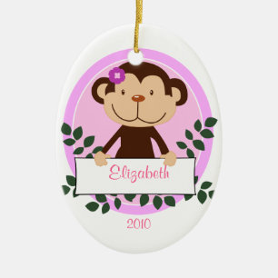 GIRL MONKEY Personalized Name Christmas Ornament