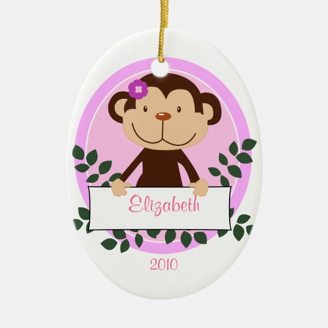 GIRL MONKEY Personalized Name Christmas Ornament (Front)