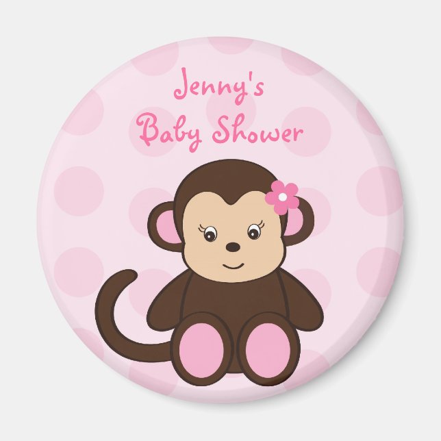 Girl Monkey Polka Dots Baby Shower Favour Magnets (Front)